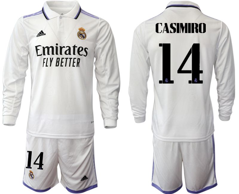 Men 2022-2023 Club Real Madrid home long sleeve white 14 Soccer Jersey